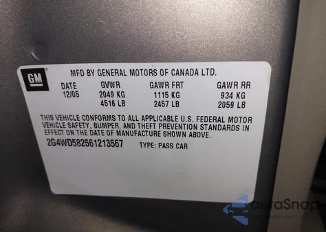 2006 Buick Lacrosse Cxl из США, поврежденный, VIN 2G4WD582561213567